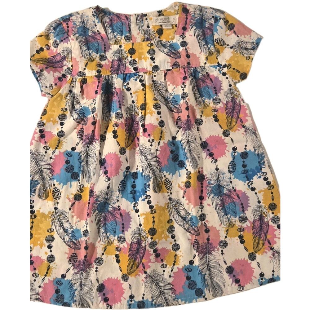 Gingerlilly Australia Kid's Multicolor Boho Feather Watercolor Dress Size 4 EUC!